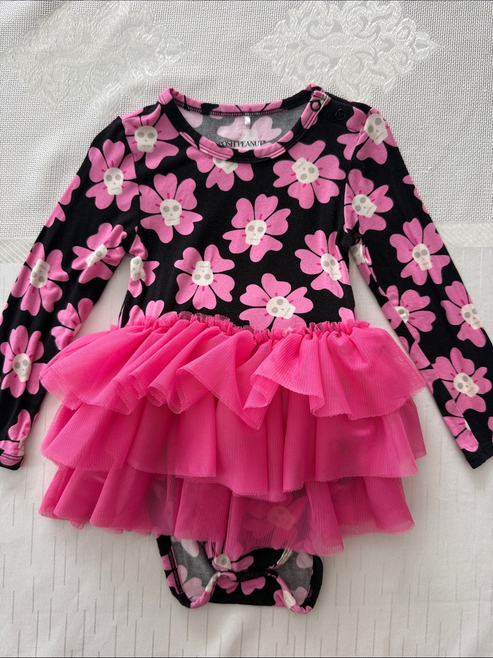Posh Peanut Winifred Skull Floral Long Sleeve Tulle Tutu dress bodysuit